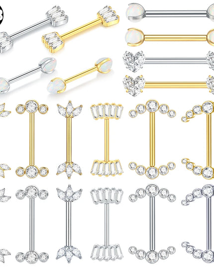 1Pc Titanium Nipple Piercing Jewelry Internally Threaded Nipple Barbell Mamilo Piercing Prong Set Heart CZ Nipple Rings Women