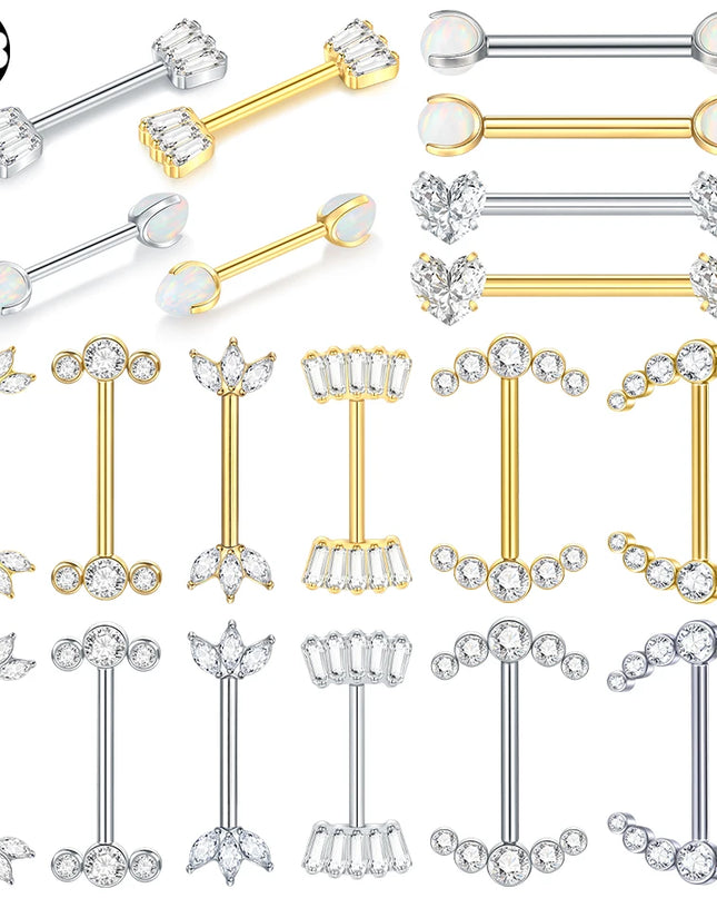 1Pc Titanium Nipple Piercing Jewelry Internally Threaded Nipple Barbell Mamilo Piercing Prong Set Heart CZ Nipple Rings Women