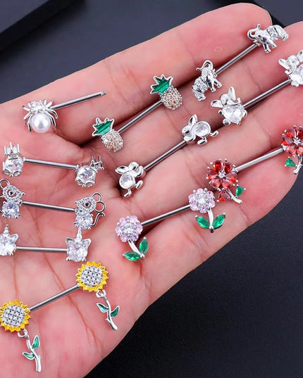 2pcs Animal Plant Series Nipple Piercing Shield Barbell for Women Both Sides Screwed Sexy Body Nipple Ring Piercings Nombril