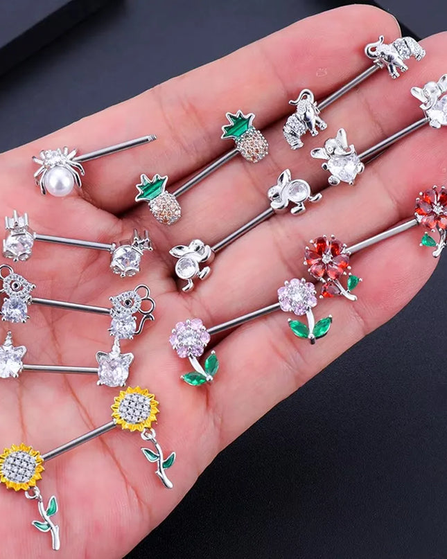 2pcs Animal Plant Series Nipple Piercing Shield Barbell for Women Both Sides Screwed Sexy Body Nipple Ring Piercings Nombril