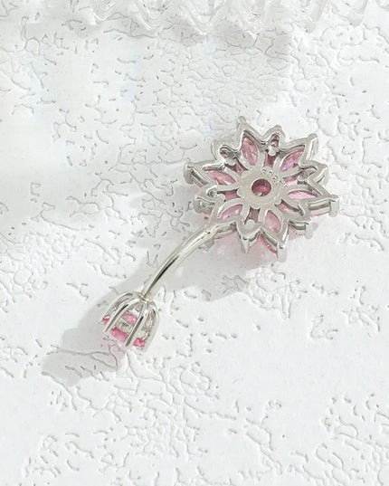 925 sterling silver belly piercing Button Bar Ring pink flower cubic zircon navel piercing jewelry