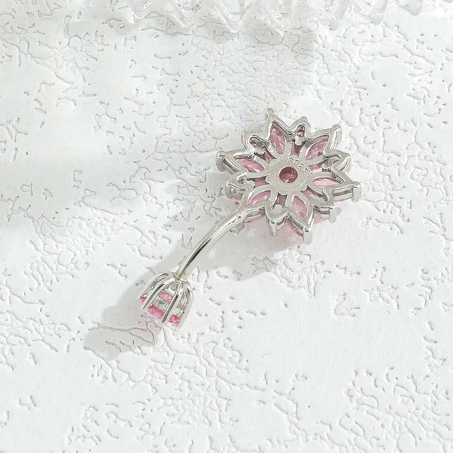 925 sterling silver belly piercing Button Bar Ring pink flower cubic zircon navel piercing jewelry