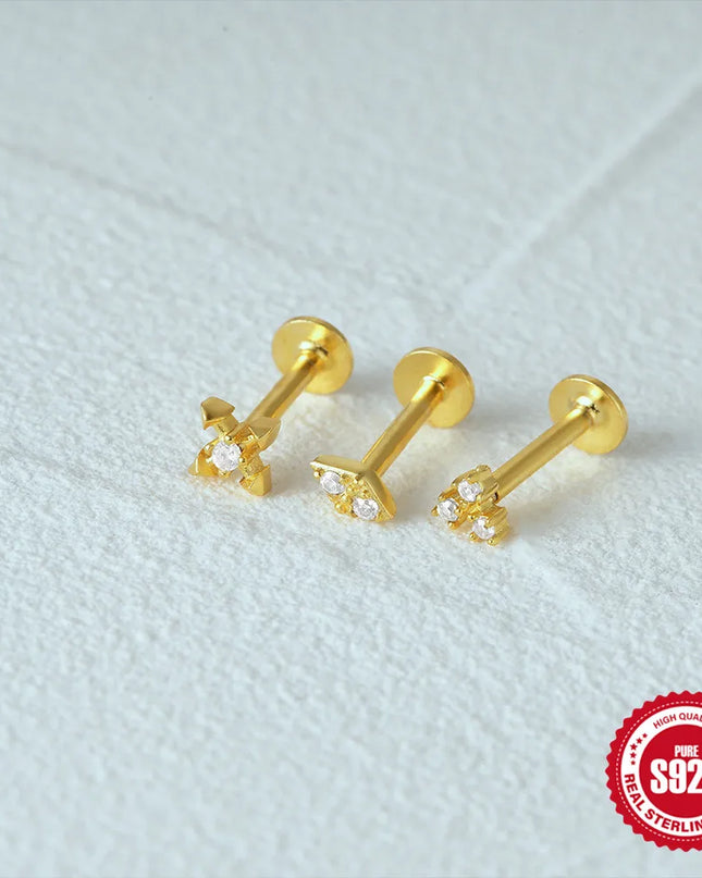 CANNER 1PC 925 Sterling Silver Flat Bottom Piercing Earring for Women Exquisite Crown Ear Studs Cartilage Earring Fine Jewelry