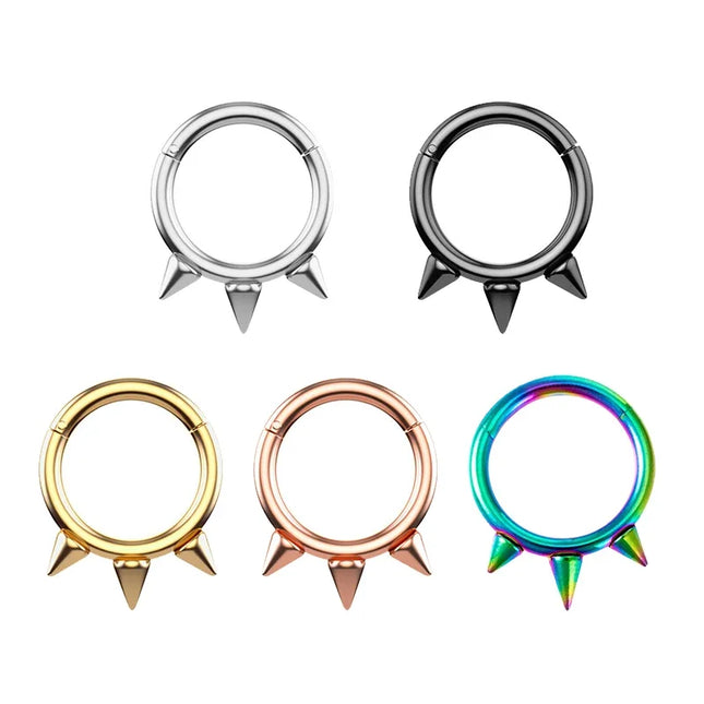 1Pc Punk Spiked Septum Ring - Nostril Piercing Surgical Steel Hinged Hoop Cartilage Earring Nose Clicker Segment Hoop