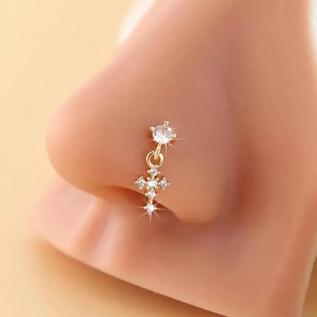 Dangle Nose Rings For Women Cross Zircon Nose Piercing Jewelry L Shape Nose Studs Body Jewelry Accessories