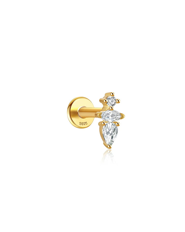 CANNER 1PC 925 Sterling Silver Flat Bottom Piercing Earring for Women Exquisite Crown Ear Studs Cartilage Earring Fine Jewelry