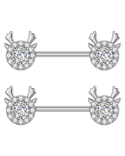 2pcs Lettering Sexy Nipple Piercing Jewelry Buttefly Cat Flower Dangled Stainless Steel Nipple Rings for Women Girls 1.6*16mm