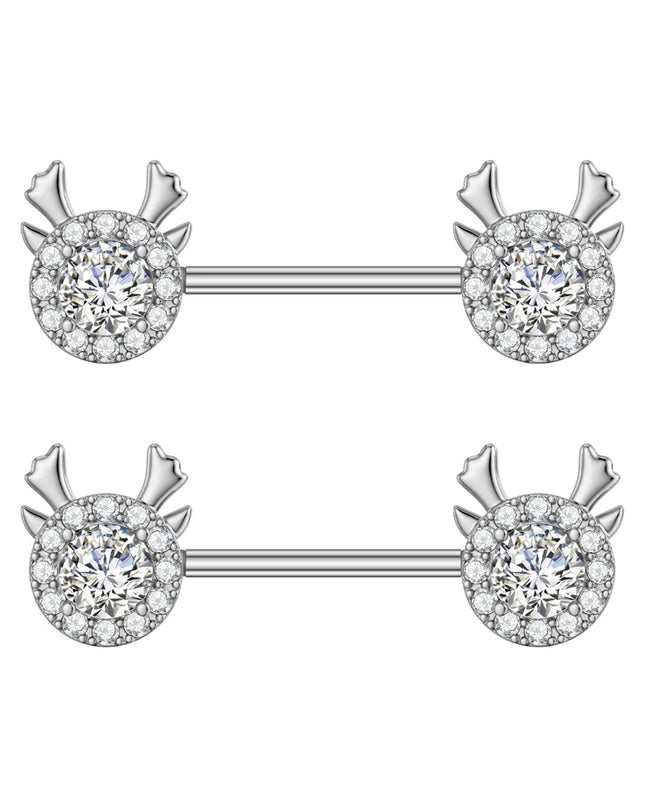2pcs Lettering Sexy Nipple Piercing Jewelry Buttefly Cat Flower Dangled Stainless Steel Nipple Rings for Women Girls 1.6*16mm