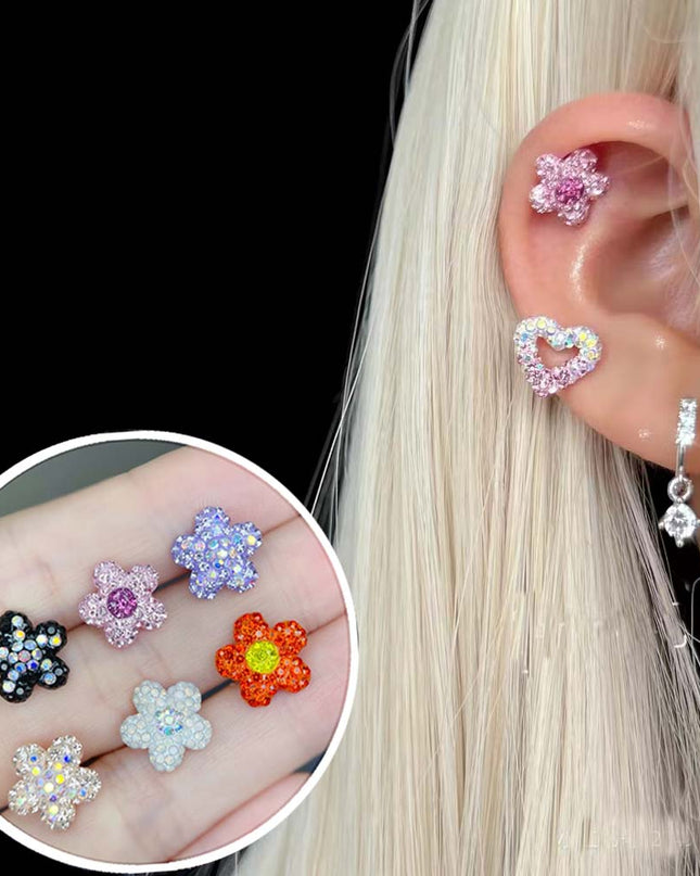 1PC Crystal Flower Helix Piercing Earring Stainless Steel Ear Piercing Conch Flat Piercing Cartilage Ear Stud Body Piercing