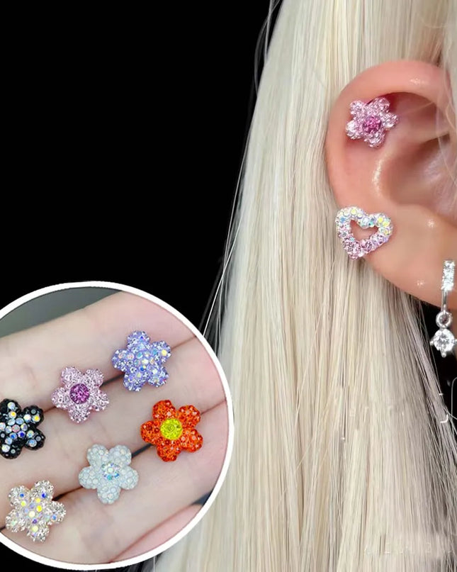 1PC Crystal Flower Helix Piercing Earring Stainless Steel Ear Piercing Conch Flat Piercing Cartilage Ear Stud Body Piercing