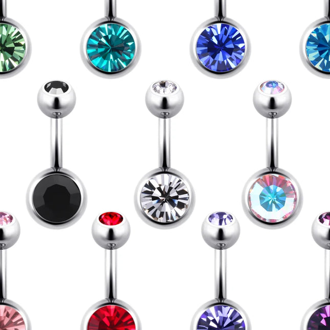 ASTM F136 Titanium Belly Button Ring 14G CZ Navel Barbell Body Jewelry 6/8/10/12mm Hypoallergenic 1Pc