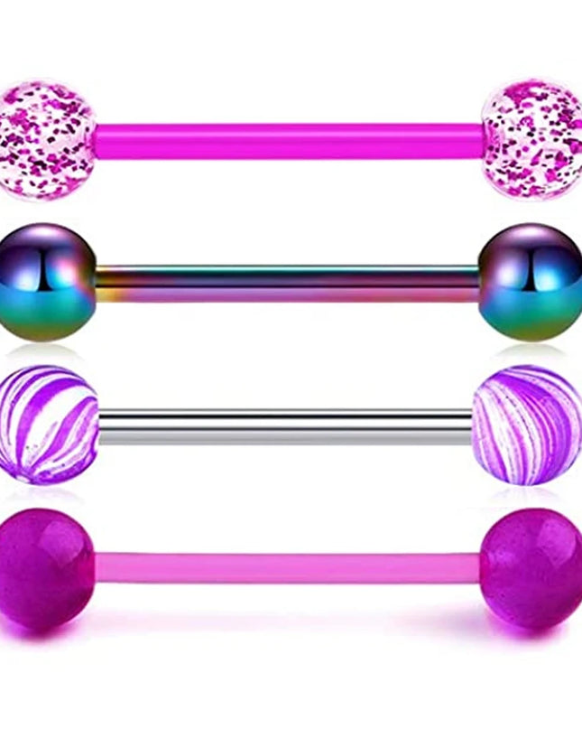 1PCS/4PCS Nipple Tongue Rings Straight Barbell 14G Stainless Steel Belly Button Rings Nipplerings Body Piercing Jewelry Purple