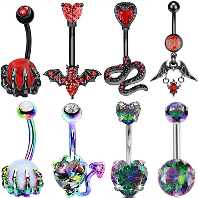 1PCS Bat Belly Button Piercing Jewelry 14G Claw Belly Ring Body Piercing Bee Navel Piercing Heart Belly Bars Piercings Ombligo