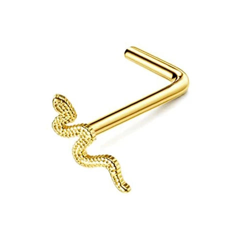 Florideco 14K Gold Plated Nose Rings for Women Men 20G Stainless Steel Nose Rings Hoops L Shaped Studs Nostril Piercings Jewelry