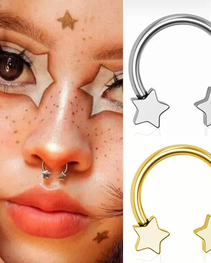 Star Shaped Septum Rings Surgical Steel Body Piercing Jewelry Vertical Star Nose Ring Jewelry Lip Rings for Women Men