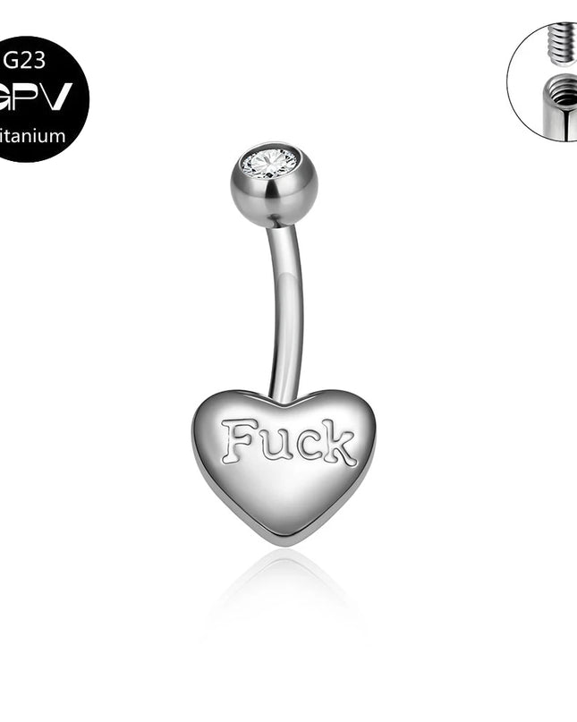 ASTM G23 Titanium Love Belly Button Ring Engraved Letters Internal Thread Women's Pierced Jewelry Belly Button Ornament