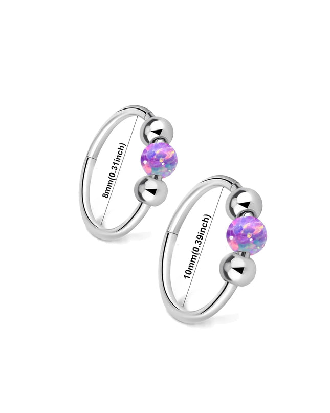 Surgical Steel Nose Rings Hoop 18g 20g Opal Septum Rings 8mm/10mm Nose Piercing Jewelry Cartilage Earring for Women