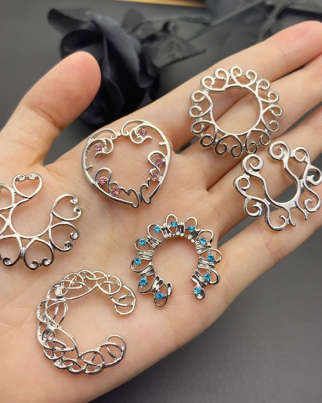 Sexy Fake Piercing Nipple Rings for Women Hollow Pattern Nipple Clamp 316L Stainless Steel Beach Party Chest Decor Body Jewelry