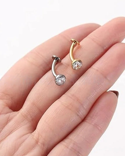 14G G23 Titanium Curved Belly Button Ring with White Zirconia Flat Implantable Navel Jewelry Elegant Pin-Type Piercing Accessory