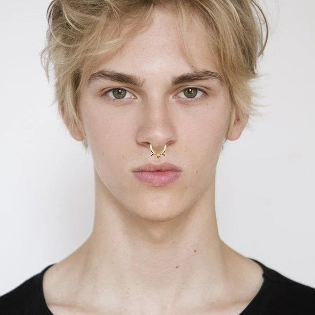 1Pc Punk Spiked Septum Ring - Nostril Piercing Surgical Steel Hinged Hoop Cartilage Earring Nose Clicker Segment Hoop