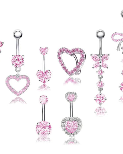 Belly Button Dangle Belly Rings Surgical Stainless Steel Cute Bow Butterfly Heart Flower Belly Button Piercing Jewelry For Women