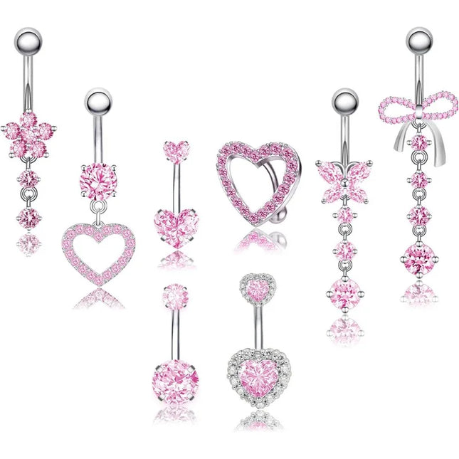 Belly Button Dangle Belly Rings Surgical Stainless Steel Cute Bow Butterfly Heart Flower Belly Button Piercing Jewelry For Women
