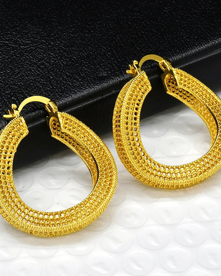 Dubai Simple Fashion Gold Plated Hollow Pierced Earrings Piercings Cartilage Ear Ring for Women Bride Ornament Gift Fine Jewelry