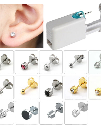 Ear Piercing Gun Disposable Disinfect Safety Earring Piercer Kit Studs Nose Ring Piercing Machine Body Jewelry Tool 17 Colors
