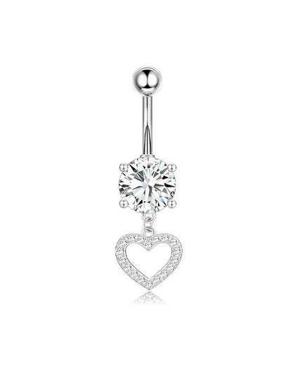 Dangle Belly Button Rings, 14G 316L Stainless Surgical Steel Cubic Zirconia Butterfly Heart Navel Ring Piercing Jewelry Barbells