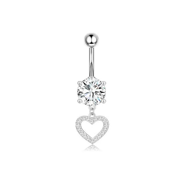 Dangle Belly Button Rings, 14G 316L Stainless Surgical Steel Cubic Zirconia Butterfly Heart Navel Ring Piercing Jewelry Barbells