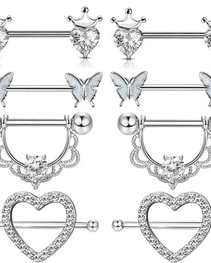Pink Heart Nipple Piercing Barbell Set Shiny Crystal Nipple Rings Bulk For Women Flower Nippel Jewelry Pack Piercing Teton Lots