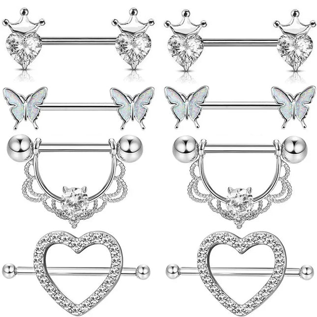 Pink Heart Nipple Piercing Barbell Set Shiny Crystal Nipple Rings Bulk For Women Flower Nippel Jewelry Pack Piercing Teton Lots