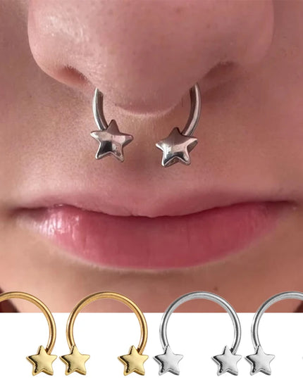 Star Shaped Septum Rings Surgical Steel Body Piercing Jewelry Vertical Star Nose Ring Jewelry Lip Rings for Women Men