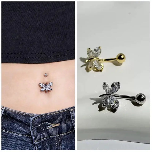 Belly Button Ring Trendy Dragonfly Butterfly Shape Sexy Comfort Fit Navel Piercing Jewelry for Girls Pool Party Beach Trip