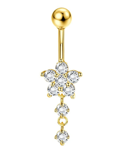 Florideco Belly Button Ring Dangle Hypoallergenic Surgical Stainless Steel Belly Rings for Women CZ Pearl Heart Butterfly Flower