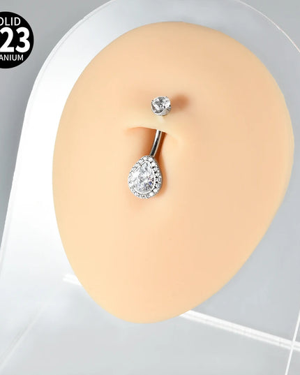 1PC Sexy Exquaisite Waterdrop Full Zirconia Paved Belly Button Ring 14G G23 Impalnt Titanium Internal Thread Navel Belly Ring