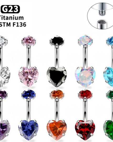 G23 Titanium Heart Shaped Belly Button Ring 14G Clear CZ Women's Navel Piercing Hypoallergenic Sexy Body Jewelry
