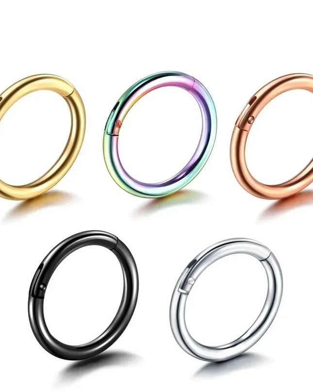5pc Nose Rings Hoop Hinged Clicker Segment Nose Rings Ear Cartilage Ring Clip Stainless Steel Ear Nose Ring Body Jewelry Gift