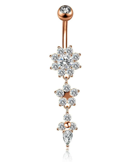 Fashion Zircon Heart Belly Button Piercing for Women Stainless Steel Long Flower Pendant Navel Rings Piercing Ombligo Jewelry