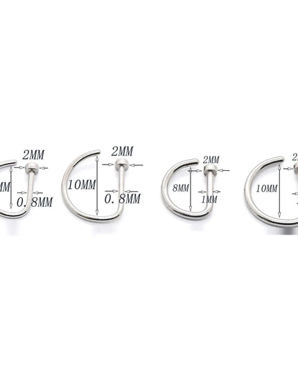New Curved Barbells Fake Nose Piercing D Shaped Tragus Helix Stud Earring Hoop Septum Stainless Steel Ring Nostril Body Jewelry
