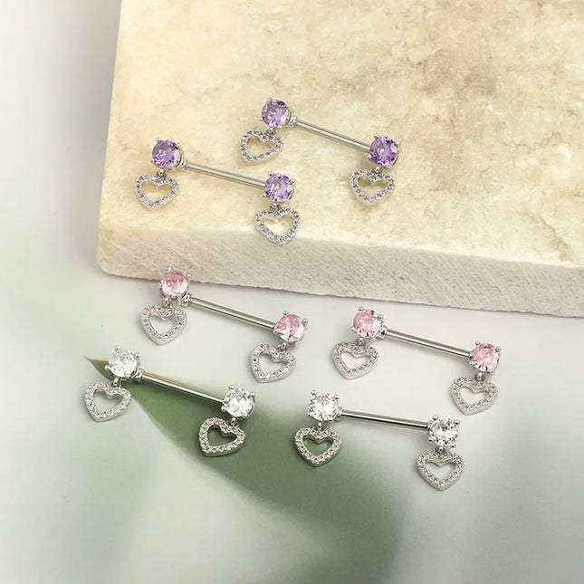 2 Pcs Stainless Steel Pink Nipple Piercing Jewelry Heart Wings Niplple Barbell Moon Devil Nipple Rings Body Piercing Pezon Mujer