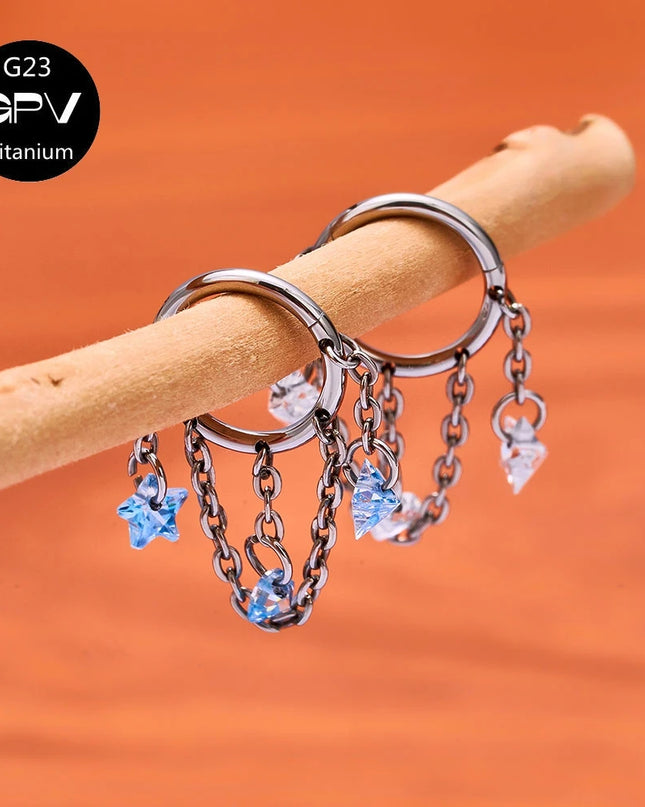 ASTM G23 Titanium Nasal Diaphragm Ring Chain Pendant Closed Loop Nose Ring Male Female Perforated Jewelry Earrings