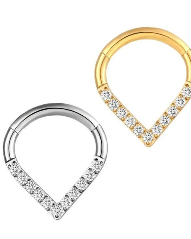 Golden Surgical Steel Septum Nose Clicker Hinged Teardrop Shape Rhinestone Nose Ring Black Gold Body Piercing Jewelry Women