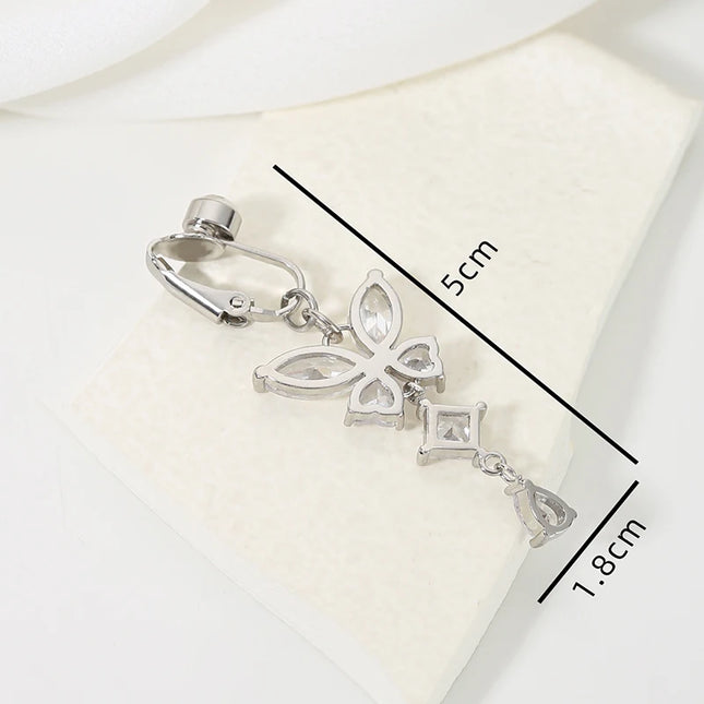 Clip On Belly Button Ring Butterfly Shape Copper Zircon Fake Belly Piercing Umbilical Navel Body Jewelry Trendy Fashion Style