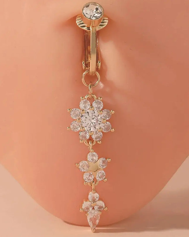 Clip On Belly Button Ring Fashion Navel Piercing Flower Pendant Belly Button Rings Belly Piercing Body Jewelry Sexy Dangle