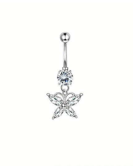 Bobisty Navel Ring 14G Heart Snake Butterfly CZ Dangling Belly Ring for Women Stunning Belly Button Piercing Jewelry