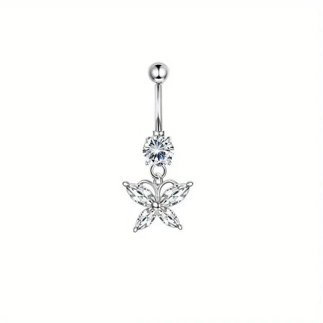 Bobisty Navel Ring 14G Heart Snake Butterfly CZ Dangling Belly Ring for Women Stunning Belly Button Piercing Jewelry