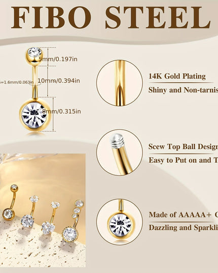 Elegant 14G Stainless Steel Belly Button Ring Set for Women Sparkling Cubic Zirconia Pearl Inlays for Daily Wear Navel Jewelry