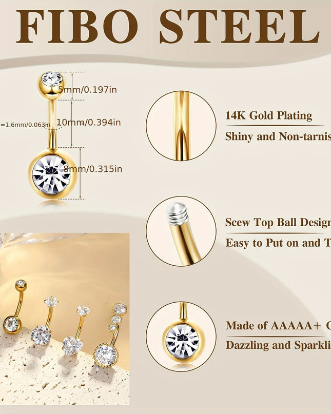 Elegant 14G Stainless Steel Belly Button Ring Set for Women Sparkling Cubic Zirconia Pearl Inlays for Daily Wear Navel Jewelry