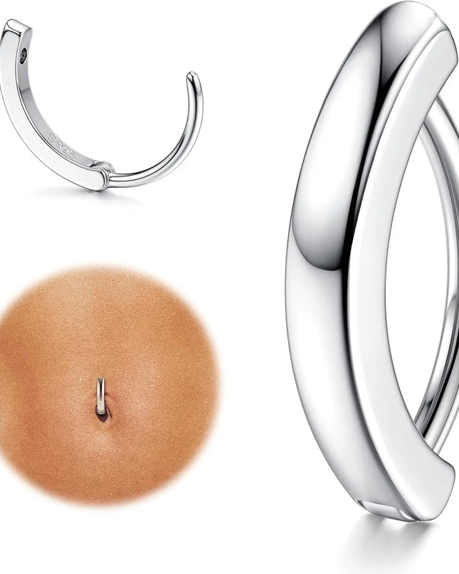 18K Gold Plated Belly Button Rings for Women 925 Sterling Silver Belly Button Ring Curved CZ Clip-on Belly Ring Piercing Jewelry